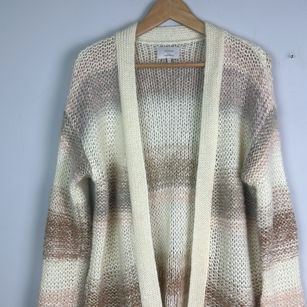 Anthropologie Numph Loraina Metallic Striped Cardigan Long Sweater SM Wool Blend - Picture 5 of 16